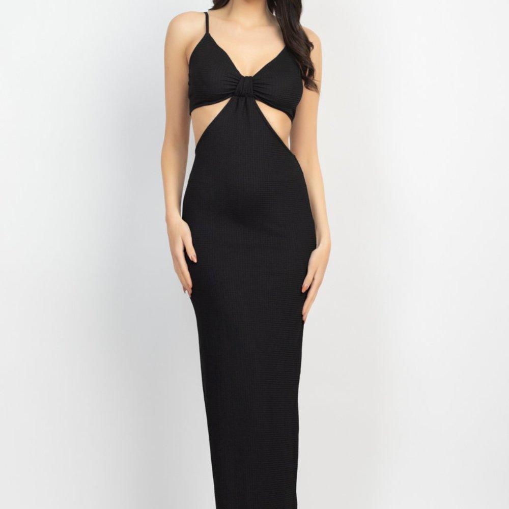 Cutout Back Slit V-neck Maxi Dress